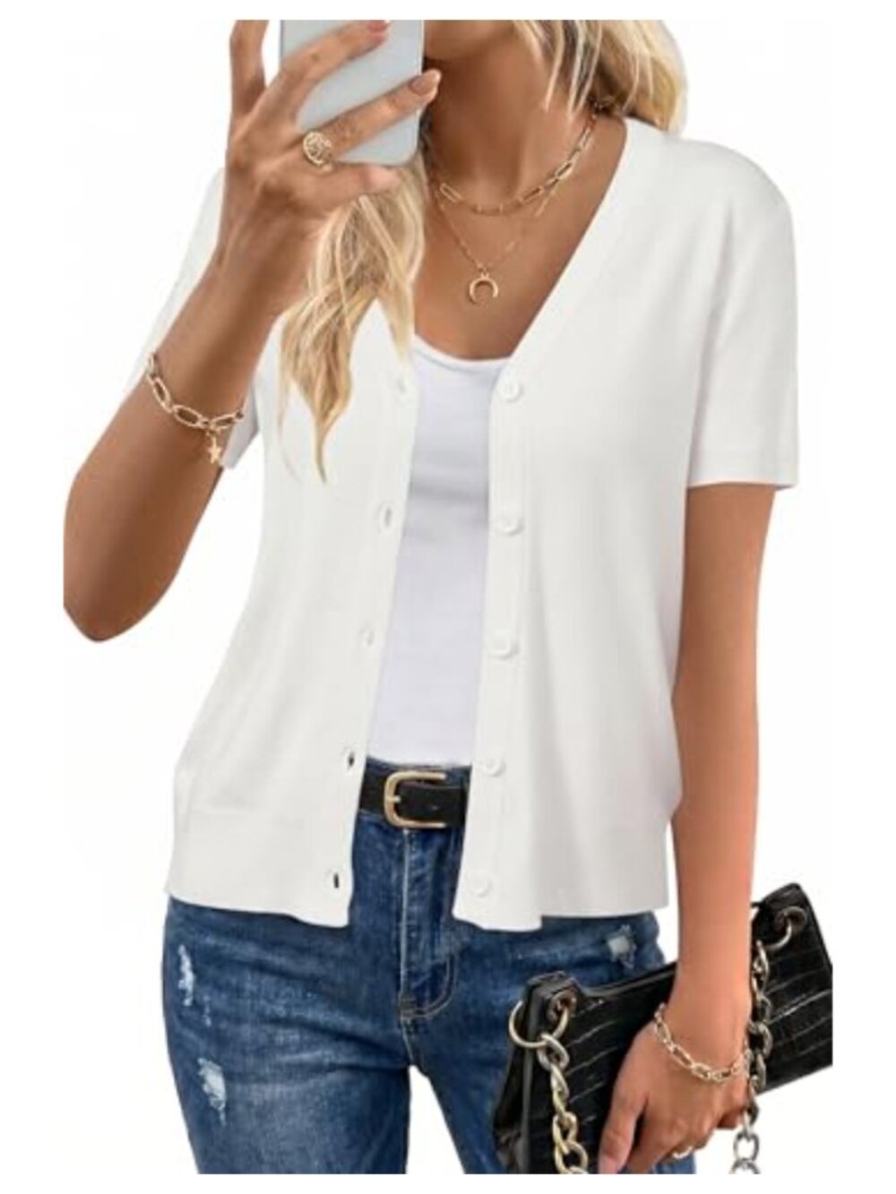 Wool Blend Short Sleeve Cardigan V Neck Button Knit Shrug